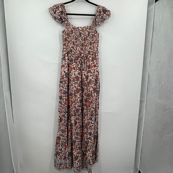 Love The Label Orange Floral Print Ruffle Long Evening Gown Dress Size Small - Picture 1 of 6